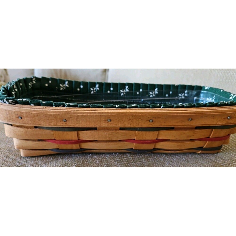 Longaberger Vintage Cracker Basket 1995 Heritage GREEN W/ Liner EUC